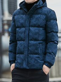 Reigathra | Camo Winterjacke mit Kapuze für Männer - warme, wattierte Oberbekleidung mit Reißverschluss – Marine