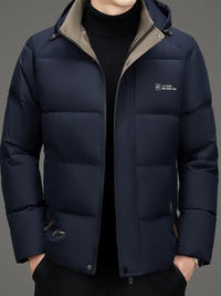 Reigessa | Herren Winterjacke aus Baumwolle mit abnehmbarer Kapuze, Casual Business Style – Marine