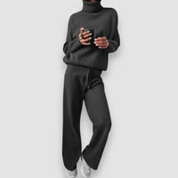 Yara | Pullover mit Rollkragen und lange Hose Set – Schwarz