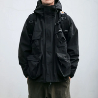 Utility-Jacke mit Kapuze und mehreren Taschen für Männer – Schwarz