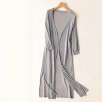 Strickjacke Damen Lang Offen | Leicht Fließend – Grau