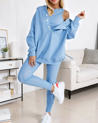SILKE - SET AUS SWEATSHIRT, LEGGINGS UND OBERTEIL – Blau