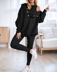 SILKE - SET AUS SWEATSHIRT, LEGGINGS UND OBERTEIL – Schwarz