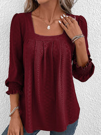 Nicole | Lässige Baumwollbluse mit eckigem Ausschnitt – Rot