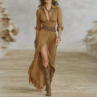 Hayley™ - Elegant Kleid mit Gürtel – Braun
