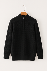 Noah Zopfstrickpullover mit Reißverschluss – Schwarz