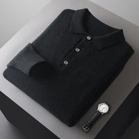 Samuel Strickpullover mit Polokragen und Knopfleiste – Schwarz