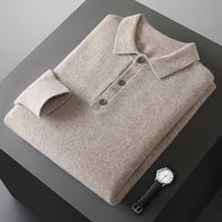 Samuel Strickpullover mit Polokragen und Knopfleiste – Beige