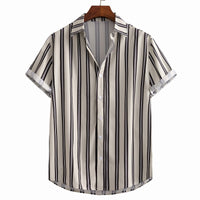 Bence Kurzarm-Hemd mit Streifen – Beige