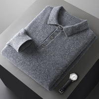 Samuel Strickpullover mit Polokragen und Knopfleiste – Hellgrau