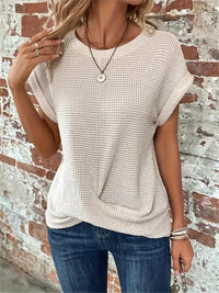 Daisy | Waffelmuster Rundhals Top – Rosafarben Grau