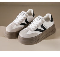 Damen Modische Plattform Sneakers mit dicker Sohle und atmungsaktiver Obermaterialstruktur – Cremeweiß