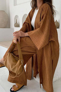 Sabel - Entspanntes Set aus Strickjacke und Hose – Dunkelbraun
