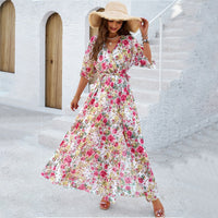 Tina | Blumenmuster Bauchfreundliches Maxikleid – Weiß