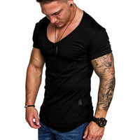 Herren V-Ausschnitt T-Shirt aus hochwertiger Baumwolle mit strukturierter Oberfläche – Schwarz