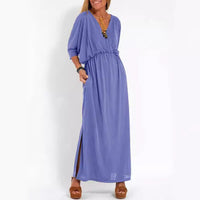 Sommerkleid für Damen - Luftiges Maxikleid mit 3/4 Ärmeln – Blau