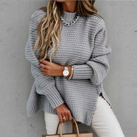 Damen ROLLRKAGEN PULLOVER | ELEGANTER SEITENSCHLITZ – Grau