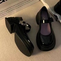 Damen Modische Plateau-Pumps mit verstellbarem Riemen und stabiler Sohle – Schwarz