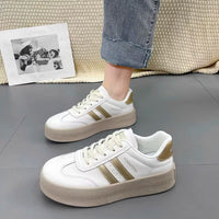 Damen Sportliche Plateausneaker mit edlen Steppnähten und rutschfester Sohle – Beige