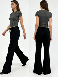 Damen Bootcut Jeans mit hohem Bund und Knopfleiste – Schwarz