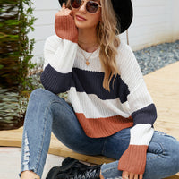 Damen STRICKPULLOVER | Lässiger, bequemer Stil – Marine Streifen