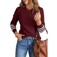 Damen GESTRIFTETER LANGARM PULLOVER | MODISCH, BEQUEM, VIELSEITIG – Weinrot