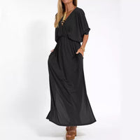 Sommerkleid für Damen - Luftiges Maxikleid mit 3/4 Ärmeln – Schwarz