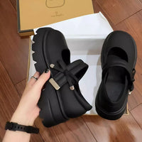 Damen Komfortable Chunky-Pantoletten mit verstellbarem Riemen und rutschfester Sohle – Schwarz