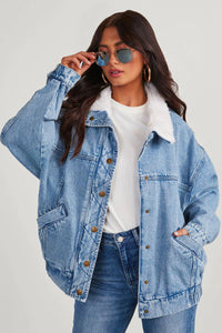 Jessike | Oversize Denimjacke mit Fleecekragen für Damen – Bleu
