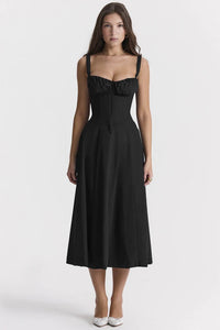 Amara - Florales Midi-Kleid – Schwarz