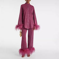 Laila – Feather Collar Set – Bordeauxrot