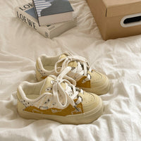 Damen Modische Sneaker mit floralem Design und atmungsaktiver Oberflächenstruktur – Gelb