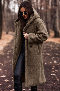 Übergroßer Damen-Teddy-Mantel | mit Kapuze – Khaki