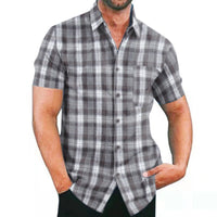 Herren Kurzarm Karohemd mit Taschen und modischem Schnitt – Grau