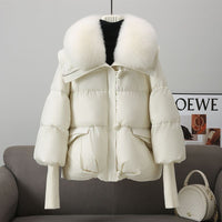 Lucyna - Elegante Jacke mit Pels – Cremeweiß