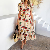 Cali | Florales Polka Dot V-Ausschnitt Maxikleid, das den Bauch kaschiert – Aprikose