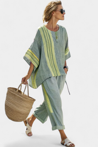 Isla | Elegantes Lavendel-Top & Senfgelb gestreifte Hose – Grün