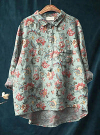 Tunika-Bluse für Damen - Longbluse mit tropischem Blumenmuster für den Sommer – Hellgrün