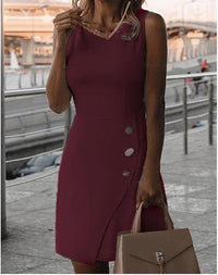 Damen Elegantes Etui-Kleid mit Knopfdetail – Weinrot