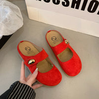 Damen Bequeme Clogs mit elegantem Riemen und modischer Verzierung – Rot