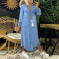 Alice Jeanskleid | Legeres Frühlingskleid mit langen Ärmeln und Oversize-Passform – Blau