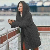 Saymira | Langer Cardigan Mit Kapuze – Dunkelgrau
