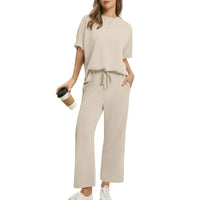 Damen Bequemes Freizeitanzug-Set mit lockerem Schnitt und stilvollen Taschen – Khaki