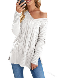 DAME V-AUSSCHNITT STRICKPULLOVER | ELEGANTER KOMFORT STIL – Weiß