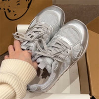 Damen Atmungsaktive Freizeitsneakers mit rutschfester Sohle und elegantem Design – Silber