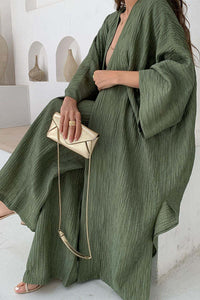 Sabel - Entspanntes Set aus Strickjacke und Hose – Grün