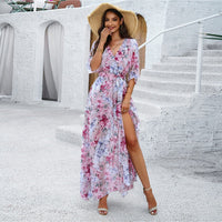 Tina | Blumenmuster Bauchfreundliches Maxikleid – Rosa