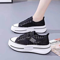 Damen Plattform Sneakers mit modischer Textil-Oberfläche und bequemer Dämpfung – Schwarz