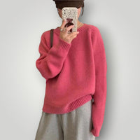 Damen Oversized Pullover – Warmer, bequemer Langarmpullover – Rosa