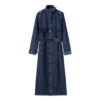 Heidi-Mode | Modischer Denim Gürtel langer Trenchcoat – Bildfarbe